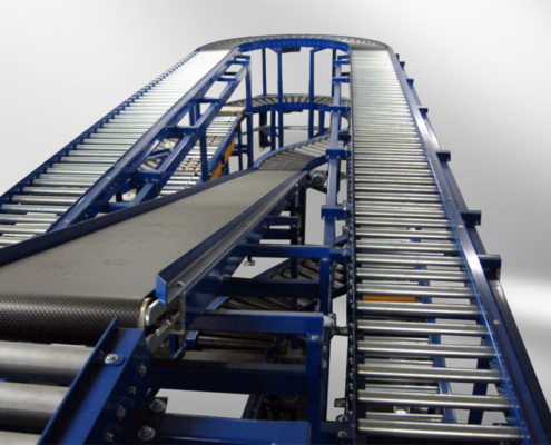 belt conveyor blue over several levels