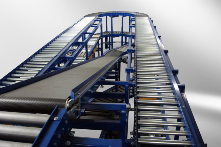 belt conveyor blue over several levels