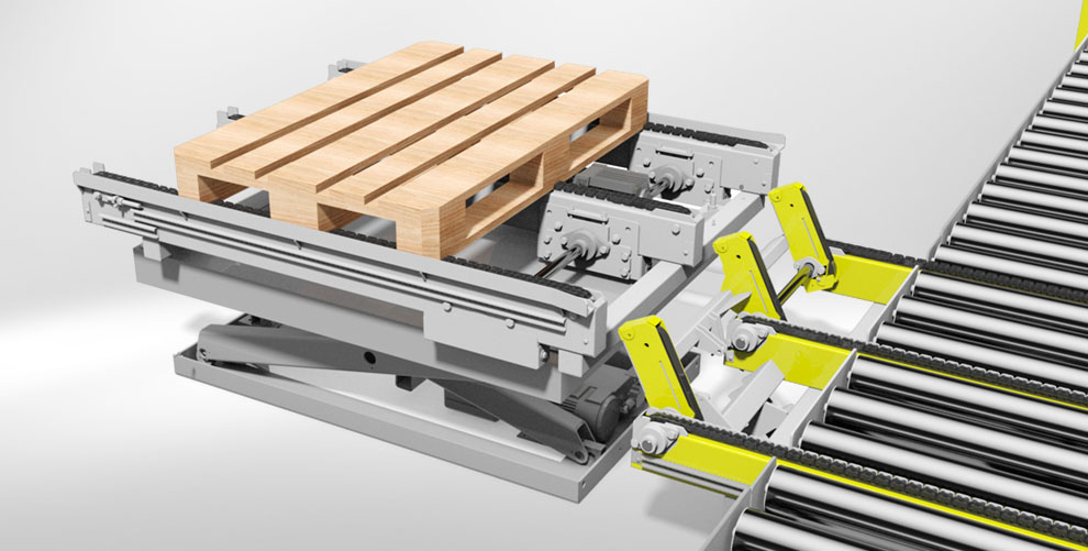 Conveyor system with electro-hydraulic scissor lifts