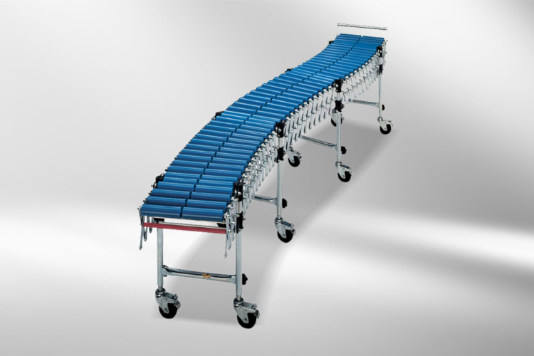 Scissor roller conveyor blue