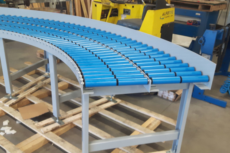 idlers on conveyor system blue