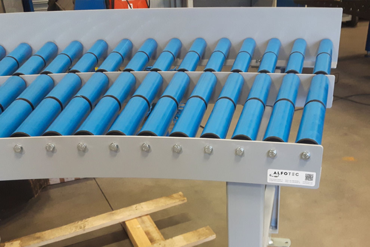 idlers on conveyor system blue