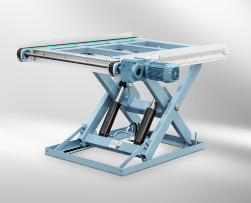 single scissors lift table blue