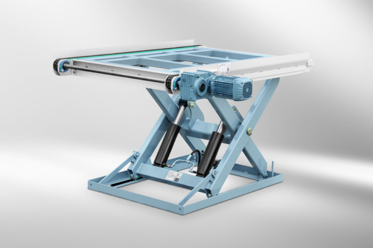 single scissors lift table blue