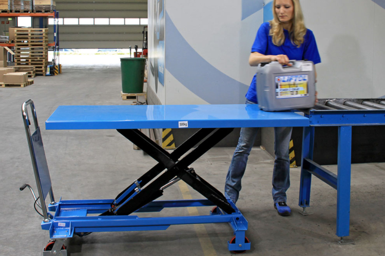 blue lift table transports goods